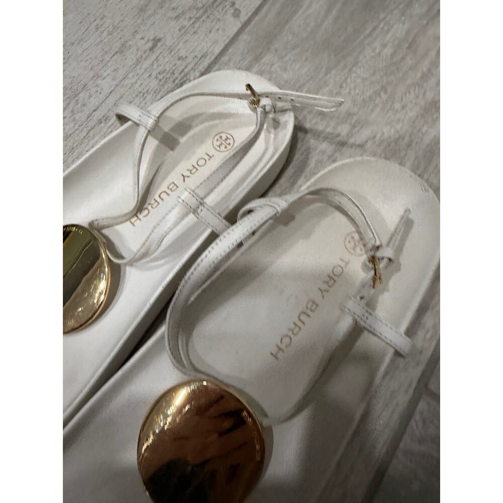 Tory Burch Patos Disk Leather Thong Sandal Ivory - Picture 4 of 7